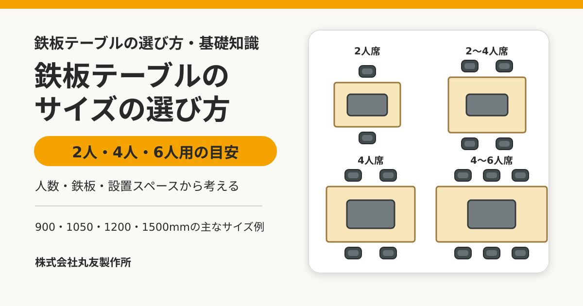 鉄板テーブルのサイズの選び方と2人・4人・6人用の目安